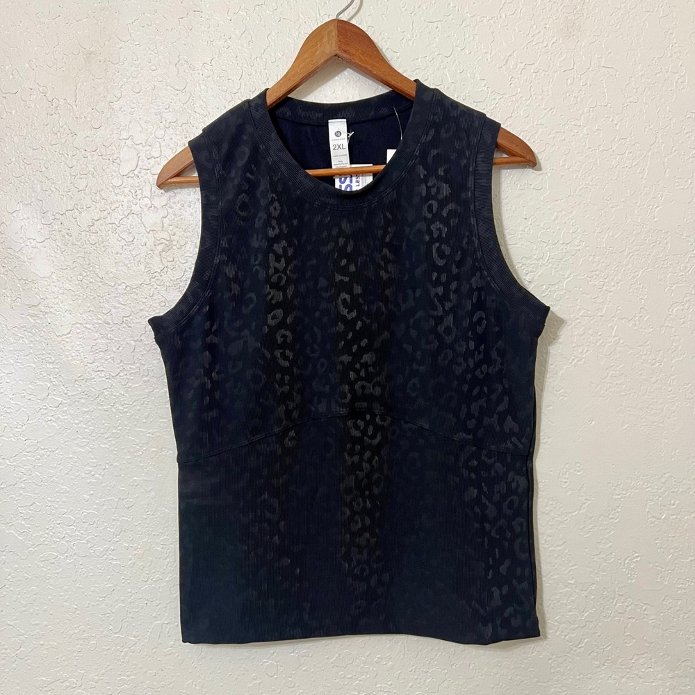 In Good‎ State Womens Black Ribbed Leopard Print Tank Top Sleeveless Athletic